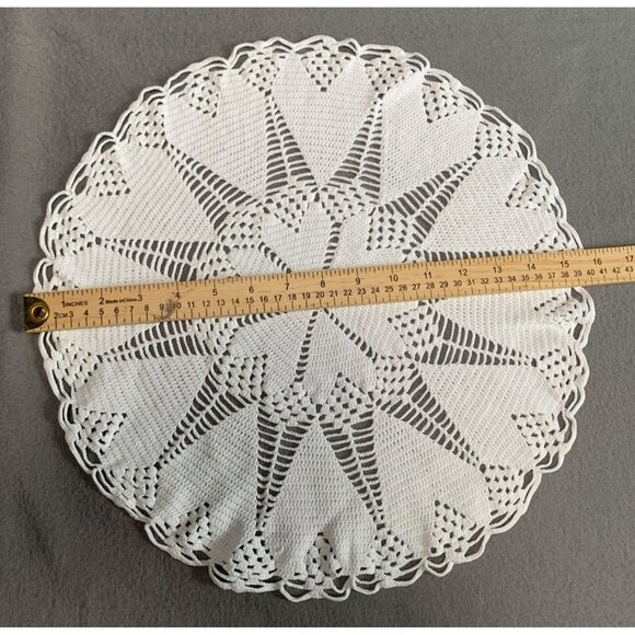 Vintage Round Crochet Lace Doily White 12 Inches Diameter Handmade Home Decor - Picture 3 of 5
